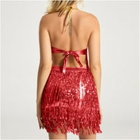 ŠLDYBC Womens Sequin Tassels Haljine Sparkly Glitter Spaghetti remen Mini haljina Party Club Haljina