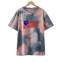 Ljetni vrhovi za žene 4. srpnja Grafički teže Američki zastava Tie-Dye Casual Crewneck Majice kratkih
