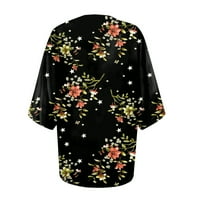 Yiwvw Ženski print puff rukava Kardigan labav pokrov za bluzu za bluzu kimono plaža