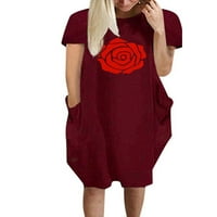 Pfysire Women Rose ruža košulja haljina kratkih rukava vrećaste džepove Pulover vino crveno xl