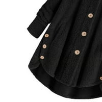 Žensko dugme dolje izolirana jakna od vune plus veličine Plišani kapuljač kardiganski kaput crni xl