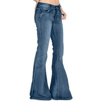 Traperice za žene Ženske pantalone Žene Destorirane bljeskalice Jeans dugme Struk Bell donje traper hlače Radne hlače za žene tamno plave l