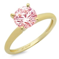 1. CT sjajan okrugli rez simulirani ružičasti dijamant 14k žuti zlatni pasijans prsten sz 4,25