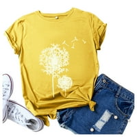 Bluze s kratkim rukavima za slobodno vrijeme cvjetni vrhovi okrugli izrez Moda za žene žuti xl