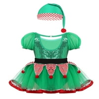IEFIEL Dječji djevojke Božićni Djed Mraz ELF kostim outfit Xmas Sequin Tutu Leotard haljina