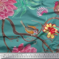 Soimoi plava pamučna kambrična tkanina ptica, lišće i cvjetna ispis tkanina od dvorišta široka
