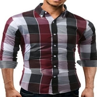 Merqwadd Men Pleaid majice s dugim rukavima s dugim rukavima na kontrastnoj boji Slim Fit košulje na