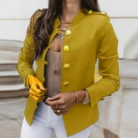 Blazer za žensko odijelo kratke malene malene kože od malene kratkim slojem s vilim grudima žute veličine