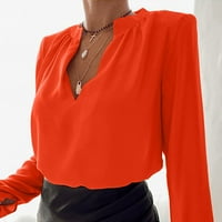 Ženska šifonska majica Plain Long Bell rukava s V-izrezom Kauzalne labave purkled elegantne majice Dame