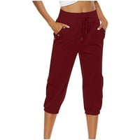 Asdoklhq Womens plus veličine zasebne hlače, modne ženske ležerne u boji elastične labave hlače ravno