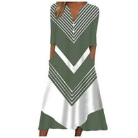 Ženska dužina bez rukava modna modna tiskana Ljetna haljina s V-izrezom zelena 2xl