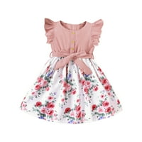 Ljetne haljine djevojke kratki rukav casual haljina cvjetna print ružičasta 100