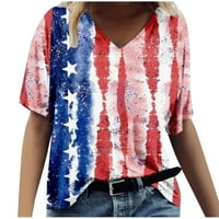 Američka majica zastava Ženska kratki rukav V izrez Casual Graphic Majica 4. srpnja Zvijezde Stripes