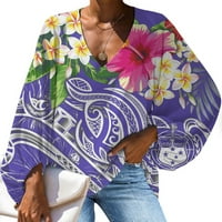 Bomotoo Ženska tee cvjetna tiskana majica dugih rukava majica za bluze Twigy Tunic Dnendawer tops SD Purple 3xl