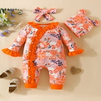 Arvbitana novorođenčad dječje odijelo cvjetno tisak Dugme s dugim rukavima rubnjeni prijevoznik + trake