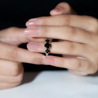 Tri kamenog prstena za žene - Prirodni crni spintel prsten, 14k bijelo zlato, SAD 10,50