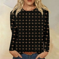 Tking modni vrhovi s dugim rukavima za žene plus veličine Crewneck Halloween Print majica Casual Labava bluza crna 4xl