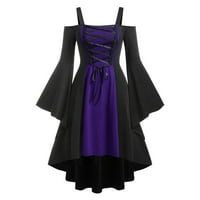 Ženske haljine - gotički vintage boja blok za šivanje retro mračnog padu - klizanje midi haljina ljubičasta