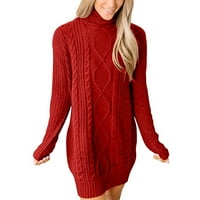 Zunfeo džemper haljina za žene - kabel dugih rukava pletene vrhove toplog solidnog pulover posade izreze