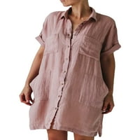 Julcc Plus veličina Ženska pamučna posteljina kratkih rukava s kratkim rukavima haljina košulja