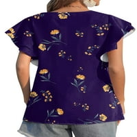 Voguele Women TEE majica kratkih rukava Cvjetni print T Majica Radni pulover Boho ljetni vrhovi plavi