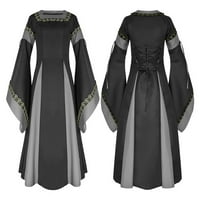 Ženske haljine s dugim rukavima A-line srednje dužine Ljeto okrugla izrez patchwork haljina crna l