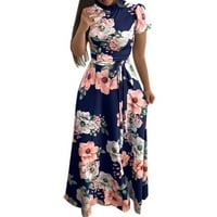 Ženske ljetne haljine Ženske kratkih rukava cvjetni print Mini haljina modna haljina plava