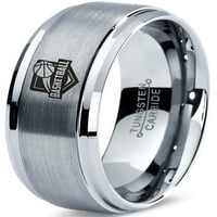 Tungsten košarkaški prsten za prsten za muškarce Žene Udobnost Fit Grey Step Bevel Edge brušeno polirano