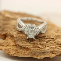 0. Carat t.w. Baguette i okrugli simulirani dijamantni zaručnički prsten za angažman u 18K bijelog pozlaćenog