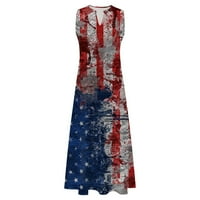 Žene ljetne haljine Američka zastava V izrez šuplje bez rukava bez rukava Ležerna Maxi haljina