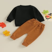 Qinghua Toddler Baby Boys Outfits Outfits Pismo Turska Ispis Duge dugih rukava i pune boje dugačke hlače Crne 2- godine