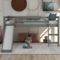 Cfowner Twin potkrovlje kreveta s klizačem i ljestvicama za djecu, dvostruki okvir za drvo s klizačem višenamjenski dizajn