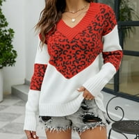 KETYYH-CHN Prevelizirani džemperi za žene dugih rukava CREW CACT džemper toplo pulover džemper crveni,