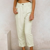 Airpow Clearence Modne ženske pantalone Potpune hlače Ležerne prilike ravne hlače od punog boja Beige XL