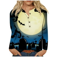 Strungten ženski povremeni Halloween tiskani gumb vrata s dugim rukavima TOP bluza Žene Ljetne vrhove