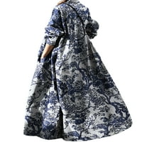 Ženska casual labava haljina vintage pamučne platnene haljine dugih rukava maxi haljina prevelike jesenja vrećica kaftana tunika