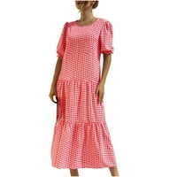 Unleife haljine za žene, ženska ljetna casual maxi haljina boemska cvjetna V-izrez na listu kratkih rukava na plaži s kratkim rukavima dugačka haljina