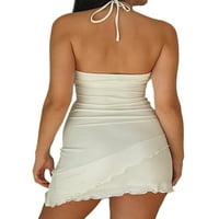 Sutnice žene Bijela BEZ BADYCON mini haljina za vezanje Halter vrat Ljetna casual kratka haljina