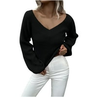 Buigttklop Vrijeme i TRU džemperi za ženske čišćenje Ženska punjenje košulja V-izrez Labavi gornji dugi