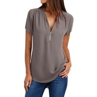 Dyegold Roll rukav Ženski vrhovi Dressy Casual Plus Veličina Flowy Business Zip Up Trendy Majice Majice