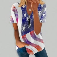 USMIXI WOMENS Top 4. jula Modni dan nezavisnosti Patriotski patentni patentni košulje Summer Casual Scroeve V-izrez Star American Flag Print bluza Plava L