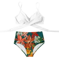 Žene Bikini set Boja tiskanje visokog struka Bikini kupaći konk koluta Split Pusti dva kupaće kostimi