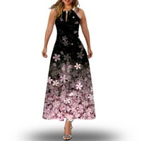 Zodggu Tunic Swing duge haljine za žene Ženske mršave tanke ljetni modni suncokretorni print Halter