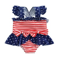 Toddlers Baby Girl Plivanje Bikini Nezavisna dnevna prugasta zvezda Strijem Summer Beach Bow ruffle