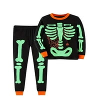 Toddler Kids Little Boy Girl Glow-in-tamnog kostura Halloween Skelet PJS pamuk za spavanje dugih rukava