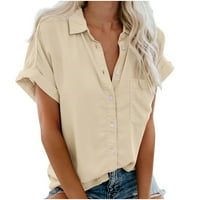 Wenini prevelike majice za žene Čvrsti tunik rever kratki rukav ljetne majice modni casual labav gumb