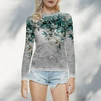 Žene ljetne vrhove Ležerne ljetne modne okrugle vrata s dugim rukavima poluprozirne tiskane dna majice