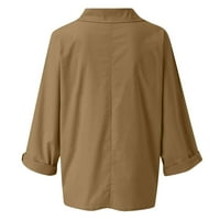 Aurouralne majice za žene čišćenje Ženske modne čvrste boje na dugih rukava od pamuka i labave labave košulje bluza V-izrez