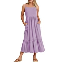 Ljubičaste haljine za žene Čvrsto boje bez rukava bez rukava za odmor Okrugli izrez Loop Fit Trendy