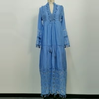 Ženska modna casual dugih rukava boemski V-izrez čipka plus veličina haljina
